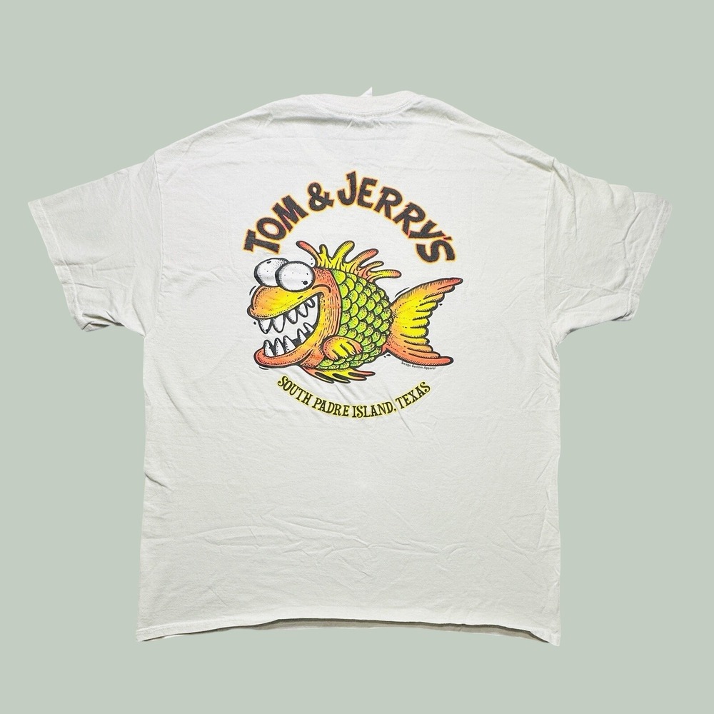 Gildan T-Shirt Mens XL Tom & Jerrys Beach Club South Padre Island Off White